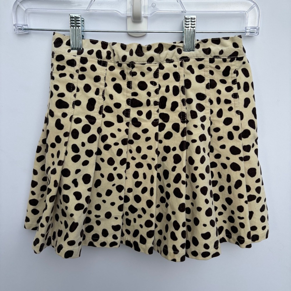 Mini Boden Kids Dalmatian Print Pleated Skirt Cream Brown Animal Spot Size 12Y